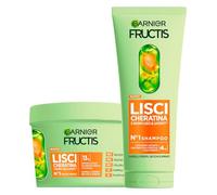 Garnier Fructis Liso Keratina Set Champú 200 ml + Mascarilla 370 ml Tratamiento Alisante con Queratina Vegetal y Aceite de Argán para Cabello Seco y Sin Brillo Fórmula Vegana - Pack de 3