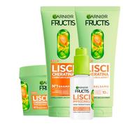 Garnier Fructis Liso Queratina Champú + Acondicionador + Mascarilla + Sérum