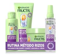 Garnier Fructis Método Rizos con Tratamiento Pre Champú, Champú, Spray y Mascarilla, Rutina para rizos y ondas definidas, Ácido hialurónico y Karité, Fórmula vegana, 2x 200ml+150 ml+370 ml