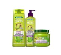 GARNIER Fructis, Pack Champú, Mascarilla y Crema sin Aclarado para Pelo Rizado u Ondulado, con Aceite de Pistacho y Pectina de Fruta, Set de 3 Productos