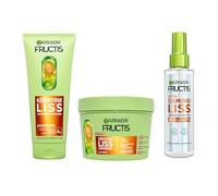 Garnier Fructis queratina Liss rutina 3 productos para suave y brillante | Diamond Liss - Champú Mascarilla & Spray 3 Días Pelo Liso 100 Horas Brillo Térmico 230 °C Antirisottis
