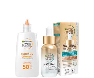 Garnier Glow and Protect Duo: Natural Bronzer Self-Tan Drops and Ambre Solaire Vitamin C Facial SPF50+ Fluid