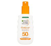 Garnier Hydra 24H - Espray protector solar para todo tipo de pieles, protección UV y humedad durante 24 horas, efecto antienvejecimiento, con SPF 50+ y vitamina E, Ambre Solaire 150 ml