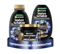 Garnier Juego de cuidado del cabello equilibrado, antigrasa y longitudes de cabello seco, champú (250 ml), acondicionador (200 ml), tratamiento de 1 minuto (340 ml), tesoros verdaderos