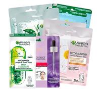 Garnier Kit de Mascarillas Faciales SkinActive Hydra Bomb y Niacinamida en Tela Hidratantes Purificantes Piel Suave - 8 Tratamientos de Un Solo Uso