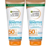 Garnier Leche de protección solar con SPF 50+, muy ligera y sin residuos, crema solar para pieles claras y sensibles, Ambre Solaire Sensitive expert+, 1 x 175 ml (Paquete de 2)
