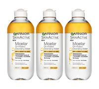 Garnier Limpiador facial Micelar con aceite de agua, piel seca y sensible, nutritiva, impermeable, 400 ml, paquete de 3