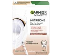 Garnier Mascarilla facial para piel seca y cansada, cuidado intensivo y revitalización, fórmula vegana con leche de coco y ácido hialurónico, Nutri Bomb, 28 g