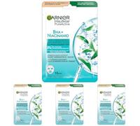 Garnier Mascarilla facial para pieles grasas, antiimpurezas, fórmula con aceite de árbol de té y ácido salicílico, transparente activo, 23 g (Paquete de 4)