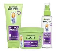 Garnier - Método de rizos Fructis - rutina 3 productos - Champú, máscara y spray hidratante - enriquecido con ácido hialurónico y manteca de karité - para todo tipo de rizos