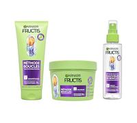 Garnier - Método de rizos Fructis - rutina 3 productos - Champú, máscara y spray hidratante - enriquecido con ácido hialurónico y manteca de karité - para todo tipo de rizos