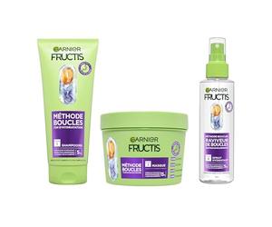 Garnier - Método de rizos Fructis - rutina 3 productos - Champú, máscara y spray hidratante - enriquecido con ácido hialurónico y manteca de karité - para todo tipo de rizos