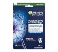 Garnier Moisture Bomb Night-Time Deep Sea Water and Hyaluronic Acid Sheet Face Mask Hydrating & Replenishing Sleep Mask - Mascarilla de tejido vegano, libre de crueldad animal y vegana, 28 g