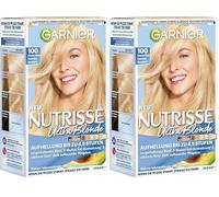 Garnier Nutrisse Crema nº 100 rubio natural extra claro, color de cuidado duradero, con aceites nutritivos de frutas, cobertura 100% de canas (Paquete de 2)