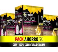 Garnier Olia Coloración Permanente sin Amoniaco, 8.0 Rubio Claro Pack de 3 | 60% Aceites Florales, sin Amoniaco, Color Intenso y Brillante, 100% Cobertura de Canas, Cabello Cuidado, Olia