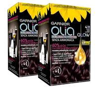 Garnier Olia Glow - Tinte permanente para el cabello, color 4.12, castaño oscuro, hidratante, sin amoniaco, fragancia delicada, 2 tintes