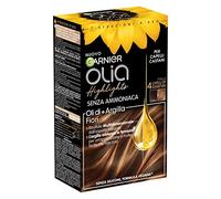 Garnier Olia Highlights, hasta 4 niveles de aclarado para cabello castaño, fórmula con aceites de flores + arcilla, fórmula vegana, sin amoníaco