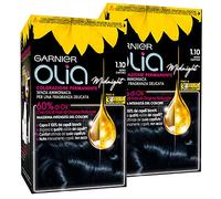 Garnier Olia Midnight Tinte permanente para el cabello, 1.10, negro zafiro, sin amoníaco, fragancia delicada, 2 tintes