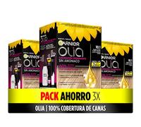 Garnier Olia - Pack de 3 coloración permanente sin amoniaco para un olor agradable con aceites florales de origen natural, color tono 10.1 rubio extra claro ceniza