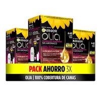 Garnier Olia - Pack de 3 coloración permanente sin amoniaco para un olor agradable con aceites florales de origen natural, color tono 6.60 bold rojo intenso