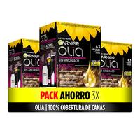 Garnier Olia - Pack de 3 coloración permanente sin amoniaco para un olor agradable con aceites florales de origen natural, color tono 6.3 rubio oscuro