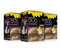 Garnier Olia - Pack de 3 coloración permanente sin amoniaco para un olor agradable con aceites florales de origen natural, color tono 7.0 rubio