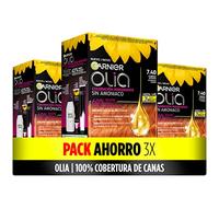 Garnier Olia - Pack de 3 coloración permanente sin amoniaco para un olor agradable con aceites florales de origen natural, color tono 7.40 bold cobrizo intenso