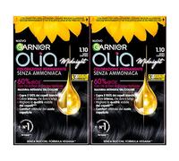 GARNIER Olia - Tinte permanente para el cabello, sin amoníaco, coloración con aceites de flores de origen natural, de acción iluminadora y nutritiva, color 1.10, negro zafiro, 2 paquetes, 460 ml