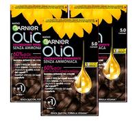 Garnier Olia - Tinte permanente para el cabello, sin amoniaco, coloración con aceites de flores de origen natural, de acción iluminadora y nutritiva, color 5.0 castaño - 3 paquetes