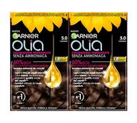 GARNIER Olia - Tinte permanente para el cabello, sin amoniaco, coloración con aceites de flores de origen natural, de acción iluminadora y nutritiva, color 5.0, castaño, 2 paquetes, 460,0 ml