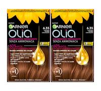 Garnier Olia - Tinte permanente para el cabello, sin amoniaco, coloración con aceites de flores de origen natural, de acción iluminadora y nutritiva, color 6.35 castaño claro chocolate - 2 paquetes