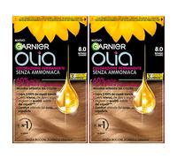 Garnier Olia Tinte permanente para el cabello sin amoníaco coloración con aceites florales de origen natural con acción iluminadora y nutritiva, color 8.0 rubio claro - 2 paquetes