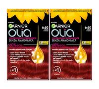 Garnier Olia Tinte Permanente para el Cabello Sin Amoníaco Coloración con Aceites Florales de Origen Natural con Acción Iluminadora y Nutritiva, Color 6.60 Rojo Intenso - 2 Paquetes