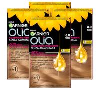 Garnier Olia Tinte permanente para el cabello sin amoníaco con aceites florales de origen natural con acción iluminadora y nutritiva, color 8.0 rubio claro - 4 paquetes