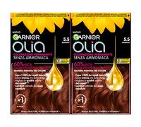 Garnier Olia Tinte permanente para el cabello sin amoníaco con aceites florales de origen natural con acción iluminadora y nutritiva, color 5.5 caoba - 2 paquetes