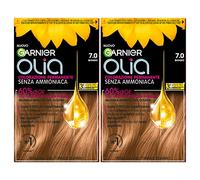 Garnier Olia Tinte permanente para el cabello sin amoníaco con aceites florales de origen natural con acción iluminadora y nutritiva, color 7.0 rubio - 2 paquetes
