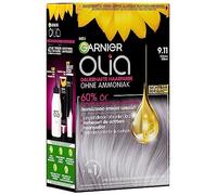 Garnier Olia Tinte permanente para el cabello sin amoníaco, con aceites nutritivos y naturales, cobertura total del cabello gris, coloración permanente, n.º 9.11 Cool Silver, 1 unidad