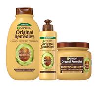 Garnier Original Remedies, Pack Champú, Mascarilla y Crema sin Aclarado para Pelo Rebelde, Nutre Intensamente y Disciplina, Aceite de Aguacate y Manteca de Karité, Set de 3 Productos