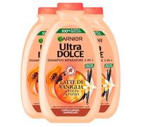 Garnier Original Remedies Shampoo 2en1 Reparador para Cabello Largo y Dañado con Leche de Vainilla y Pulpa de Papaya Champú Desenredante y Suavizante con Extractos Naturales - 3 Botellas de 400ml