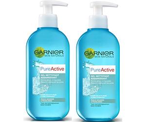 Garnier Pure Active Gel limpiador desinfectante 200 ml - Lote de 2 | Extracto de eucalipto, Ácido salicílico antibacteriano, Zinc purificante, aprieta poros