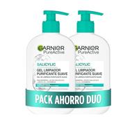 Garnier Pure Active Pack x2 Gel limpiador Purificante con Ácido Hialurónico, Ceramida y Arcilla, Elimina Impurezas, Grasa y Maquillaje, 2 x 250ml