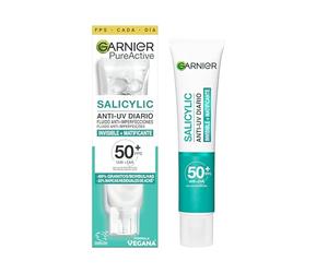 Garnier PureActive Fluido Anti Imperfecciones Anti UV FPS50+ con BHA, 40ml | Acabado Mate, Uso Diario, Niacinamida, Ácido Salicílico, Cuidado para Piel Grasa, PureActive