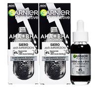 Garnier PureActive Sérum Facial Anti-Imperfecciones con Carbón Niacinamida AHA BHA Tratamiento Espinillas Puntos Negros Rojeces Fórmula Ligera Matificante Unificadora Sin Residuos - 2 Frascos de 30ml
