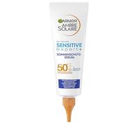 Garnier Sérum de protección solar con SPF50+ para pieles sensibles, crema solar impermeable para cara y cuerpo, fórmula no grasa con ceramidas, Ambre Solaire Sensitive expert+