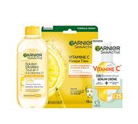 Garnier - Set de rutina brillante 3 productos - Enriquecido con vitamina C - Para piel mate - Crema de suero facial (50 ml), mascarilla hidratante y agua micelar todo en 1 (400 ml)