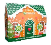 Garnier Set Regalo Navidad con 4 Mascarillas Faciales SkinActive en Tejido + 1 Mascarilla Ojos Hydra Bomb Hidratan Nutren Suavizan y Rellenan para Todo Tipo de Pieles - Embalaje Casa Pan de Jengibre