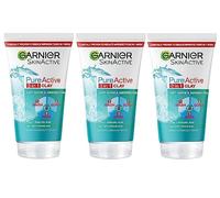 Garnier Skin Active 3 en 1 - Limpiador + exfoliante + máscara antiespinillas, 3 unidades (3 x 150 ml)