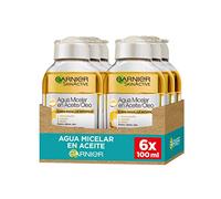 Garnier Skin Active, Agua Micelar en Aceite, Elimina Maquillaje Resistente, Waterproof y de Larga Duración, Nutre y Desmaquilla, Desmaquillante para Labios y Rostro, Formato de Viaje, Pack 6x100ml
