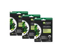 Garnier Skin Active Black Mask Tissu Pure Charcoal - Mascarilla de tejido con extracto de alga negra y ácido hialurónico para pieles con poros dilatados