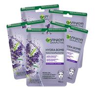 Garnier Skin Active Hydra Bomb - Mascarilla de tela muy hidratante y relajante con ácido hialurónico y lavanda para piel dañada, 5 unidades